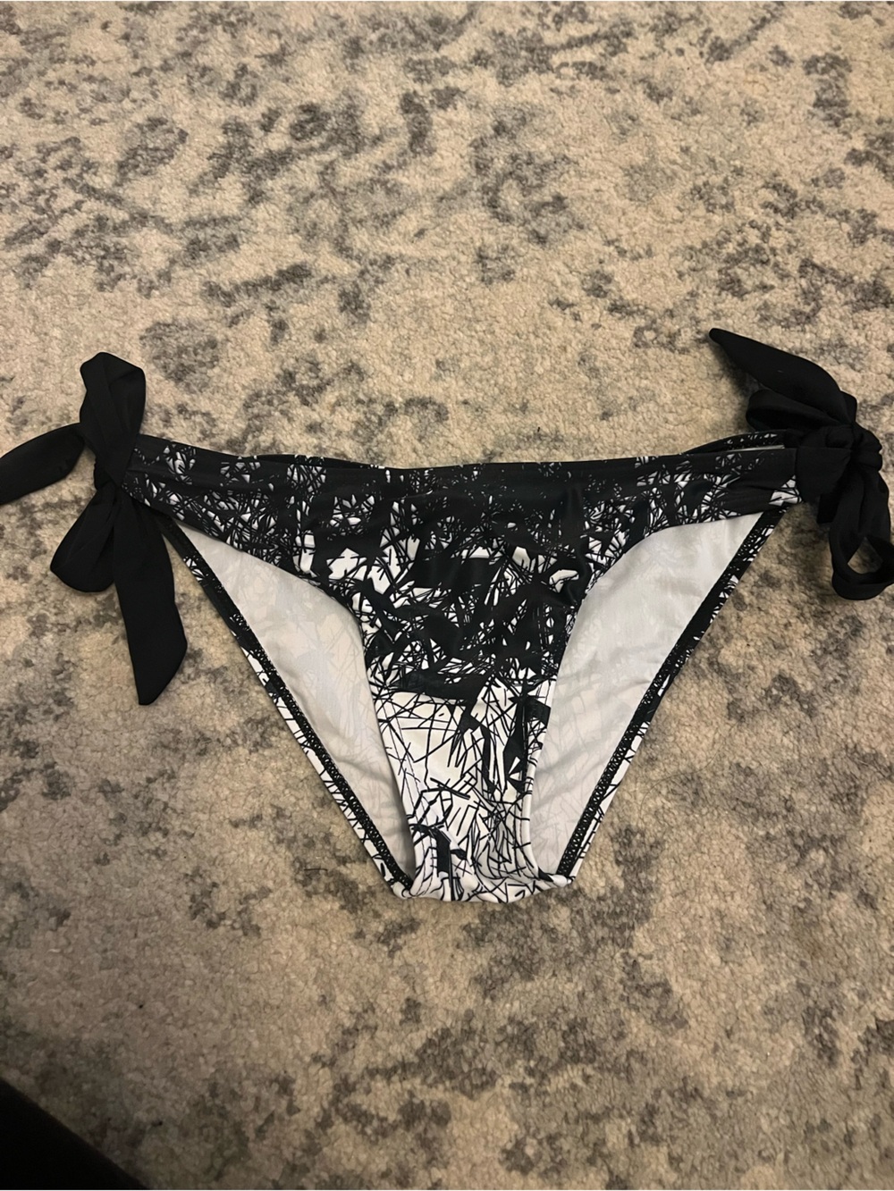Black & White Abstract String Bikini Bottom with Side Ties